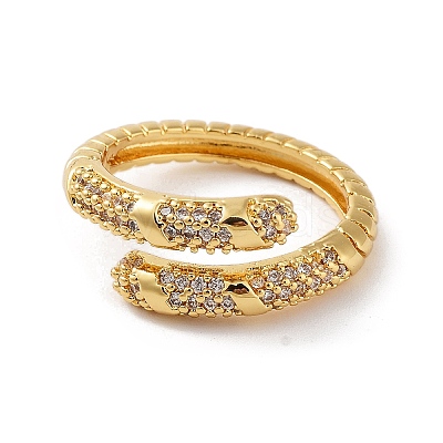Brass with Cubic Zirconia Open Cuff Rings RJEW-B053-09-1