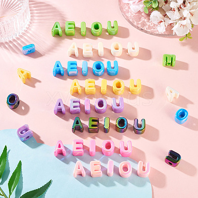 50Pcs 5 Styles UV Plating Opaque Acrylic Beads PACR-TA0001-31D-1