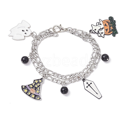 3Pcs 3 Styles Halloween Theme 304 Stainless Steel Figaro Chains Multi-strand Bracelets BJEW-JB12094-1