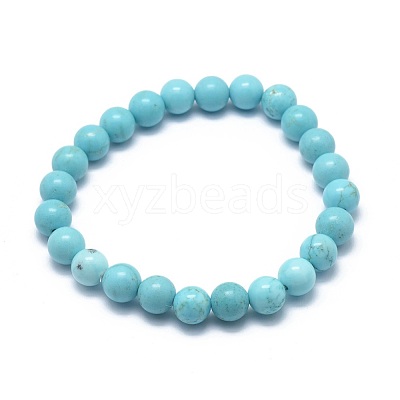 Natural Howlite Bead Stretch Bracelets X-BJEW-K212-A-011-1