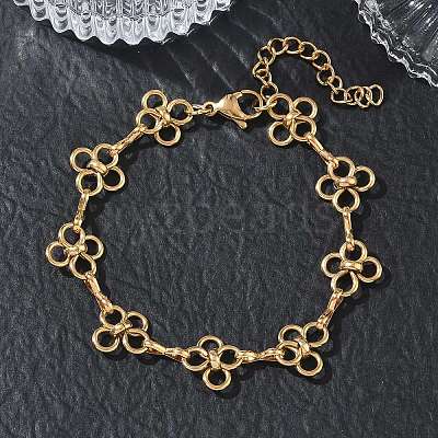 304 Stainless Steel Flower Link Chain Bracelets SA-CBA2696-21G-1