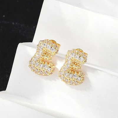 Brass Micro Pave Cubic Zirconia Stud Earrings EJEW-Z091-04G-E-1