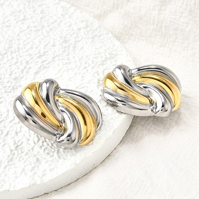 knot 304 Stainless Steel Two Tone Stud Earrings EJEW-D308-10A-PG-1