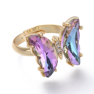 Adjustable Brass Glass Finger Rings RJEW-P148-A01-M-1