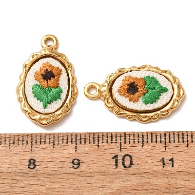 304 Stainless Steel & Cloth Embroidered Pendants FB-CBAFBAF-10G-02-1