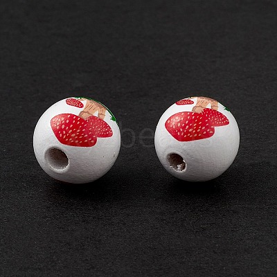 Printed Natural Wood European Beads WOOD-C015-05-1