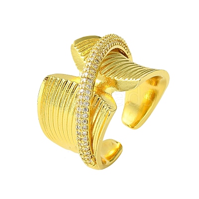 Brass Micro Pave Cubic Zirconia Open Cuff Ring RJEW-K256-14G-1