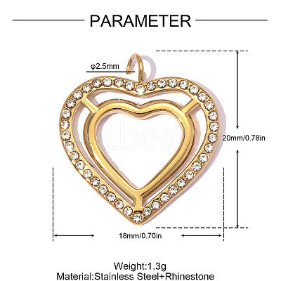304 Stainless Steel with Crystal Rhinestone Pendants RB-OY001-13G-01-1
