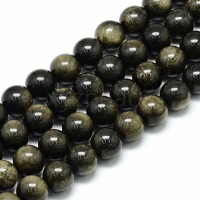 Natural Golden Sheen Obsidian Beads Strands G-S150-20-10mm-1