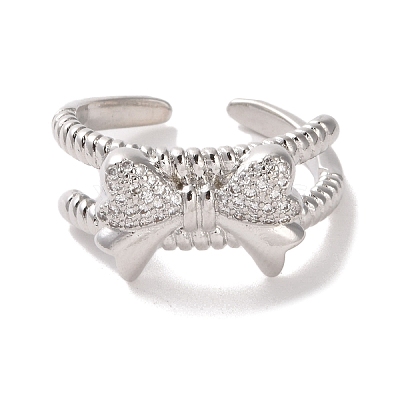 Brass Micro Pave Cubic Zirconia Open Cuff Ring RJEW-K256-58E-P-1
