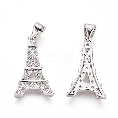 Brass Micro Pave Clear Cubic Zirconia Pendants ZIRC-G153-36P-1