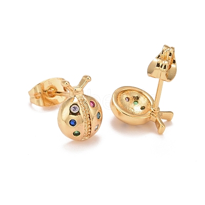 Colorful Cubic Zirconia Ladybug Stud Earrings EJEW-G288-26G-1