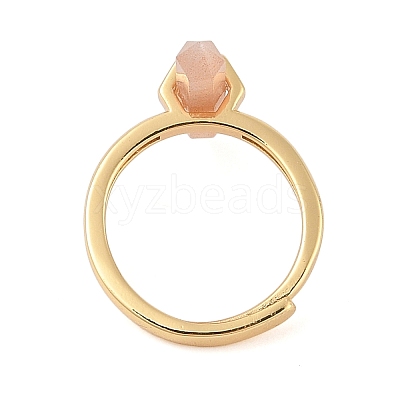 Double Pointed Hexagonal Prism Natural Sunstone Adjustable Rings for Women RJEW-G327-01G-01-1