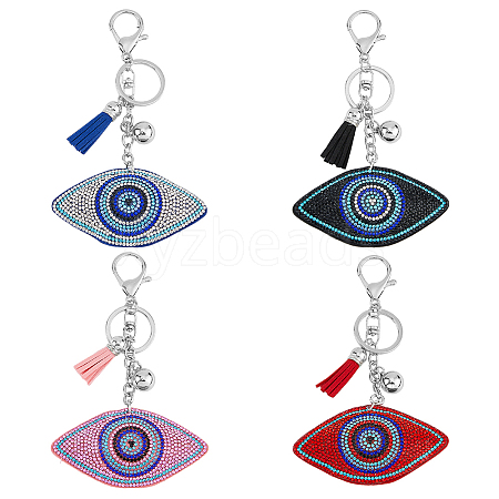 DICOSMETIC 4Pcs 4 Colors Velvet Evil Eye Full Rhinestones Keychains KEYC-DC0001-26-1