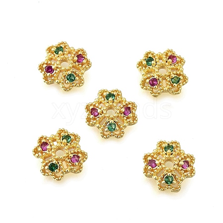 Flower Brass Micro Pave Cubic Zirconia Bead Caps KK-K300-01B-G-1