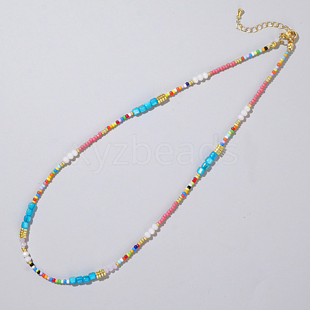 Ethnic Style Rainbow Color Square Natural Shell & Glass & Glass Seed Beaded Necklaces for Women LS-RH4254-1-1