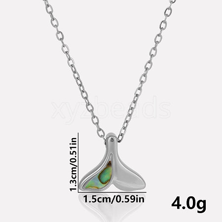 Luxury 304 Stainless Steel Pave Natural Paua Shell Whale Tail Pendant Necklaces EK0533-1-1