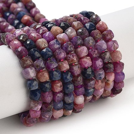 Natural Red Corundum/Ruby and Sapphire Beads Strands G-B088-E13-04-1