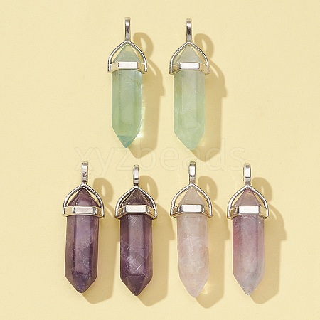 6Pcs 3 Styles Natural Mixed Stone Double Terminated Pointed Pendants G-FS0002-48-1