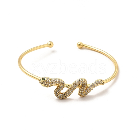 Clear Cubic Zirconia Snake Cuff Bangle BJEW-E032-04G-1