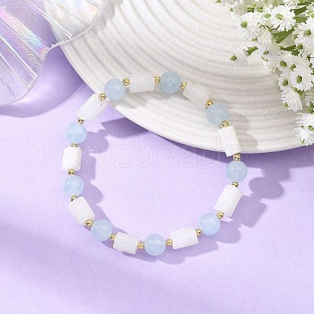 8MM Round Natural White Moonstone and Column Dyed White Jade Beaded Stretch Bracelets BJEW-JB14488-1