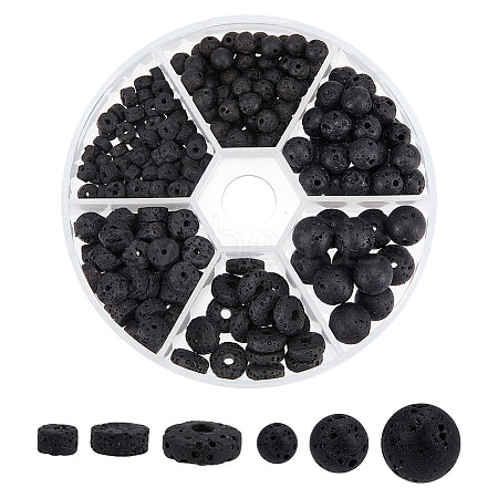 Olycraft 240Pcs 6 Styles Natural Lava Rock Beads G-OC0004-52-1