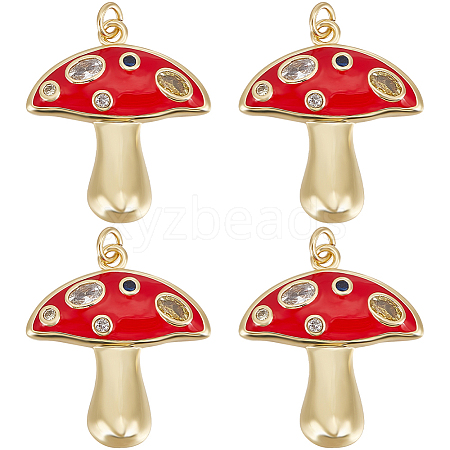 6Pcs Autumn Theme Real 18K Gold Plated Brass Micro Pave Cubic Zirconia Pendants ZIRC-BBC0002-34-1