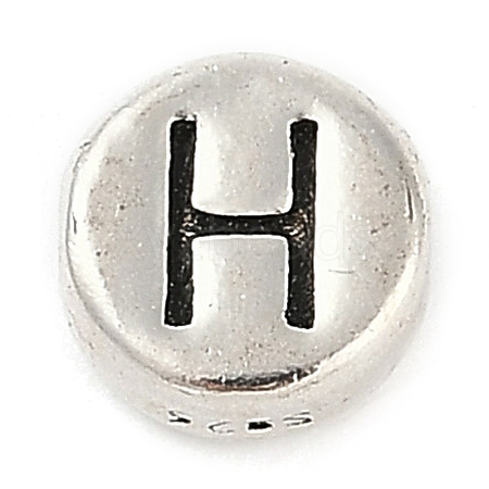 925 Sterling Silver Flat Round with Letter Beads LS-STER-G044-01AS-H-1
