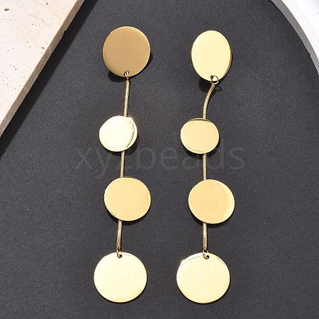 304 Stainless Steel Flat Round Tassel Stud Earrings EJEW-C142-11G-1
