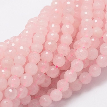 Faceted Round Natural Rose Quartz Bead Strands G-L437-12-12mm-1