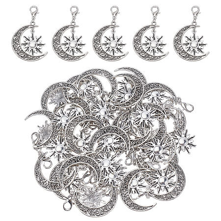 50Pcs Alloy Moon with Sun Pendant Decorations HJEW-ME00082-1