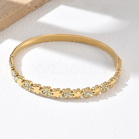 304 Stainless Steel & Rhinestone Hinged Bangles for Women BJEW-Z178-02G-1