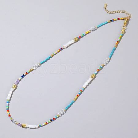 Ethnic Style Rainbow Color Square Natural Shell & Glass & Glass Seed Beaded Necklaces for Women RH4254-3-1