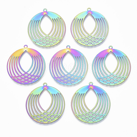 Ion Plating(IP) 201 Stainless Steel Filigree Pendants X-STAS-T057-12-1