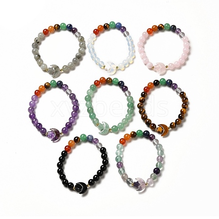 Moon and Star Natural & Synthetic Mixed Gemstone Beaded Stretch Bracelet for Women G-G997-B-1