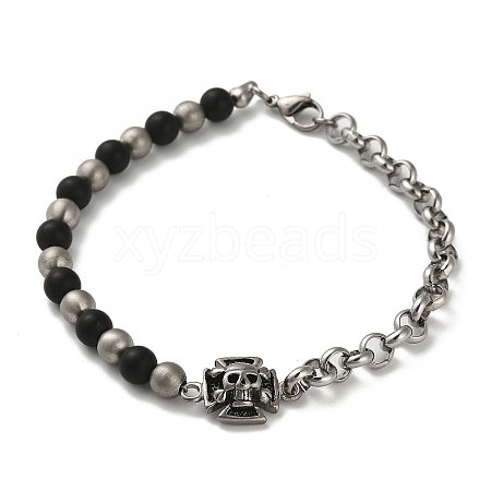 Synthetic Black Stone Round Beaded Bracelets BJEW-F479-02P-1