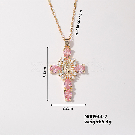 Elegant Vintage Corss with Virgin Mary Brass Micro Pave Cubic Zirconia Pendant Necklaces XD2097-2-1