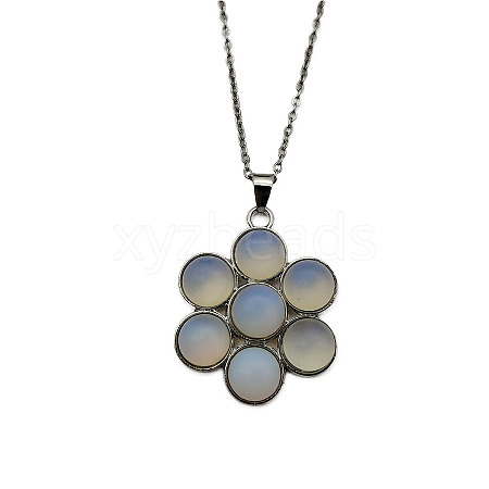 Natural Agate Crystal Flower Pendant Necklaces FO7861-7-1