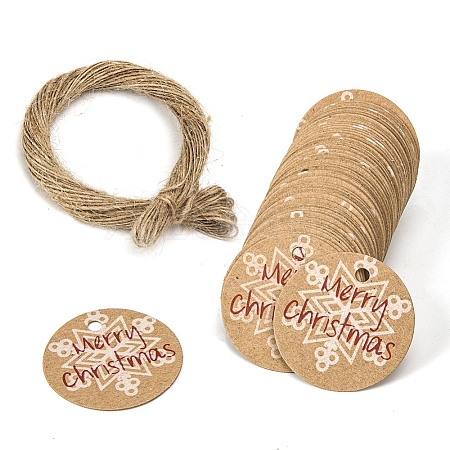 100Pcs Round Dot Merry Christmas Kraft Paper Gift Tags XMAS-PW0001-276-1