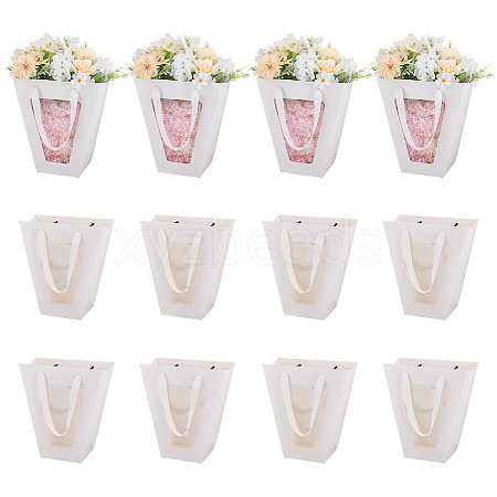 Trapezoid Paper Flower Gift Tote Bags with Plastic Visible Window ABAG-WH0045-25C-1