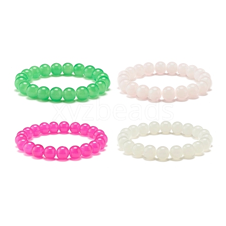 10MM Imitation Jade Glass Round Beads Stretch Bracelet for Women BJEW-JB07422-1