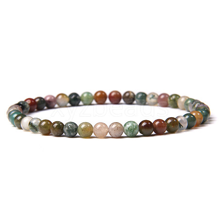 4mm Round Natural Indian Agate Beads Bracelet for Men KG3069-20-1