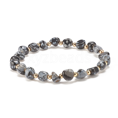 Natural Snowflake Obsidian Round Beaded Stretch Bracelet BJEW-JB08197-04-1