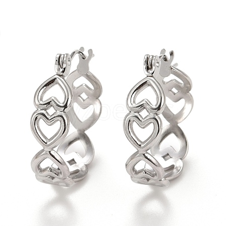 Non-Tarnish Hollow Heart 304 Stainless Steel Hoop Earrings for Women STAS-A057-11P-1