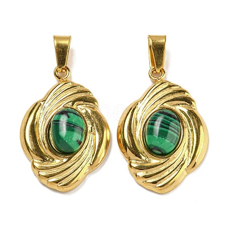 Ion Plating(IP) 304 Stainless Steel Pave Synthetic Malachite Pendants STAS-U024-15G-07-1