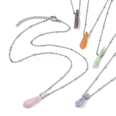 Electroplated Natural Quartz Crystal Prism Pendant Necklaces NJEW-JN05028-02-1