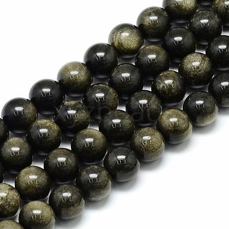 Natural Golden Sheen Obsidian Beads Strands G-S150-20-10mm-1