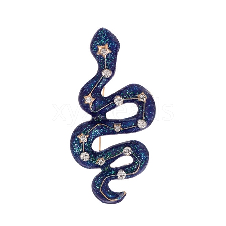 Glitter Snake Alloy Blue Enamel Safety Pin Brooch PW-WG20B7C-01-1