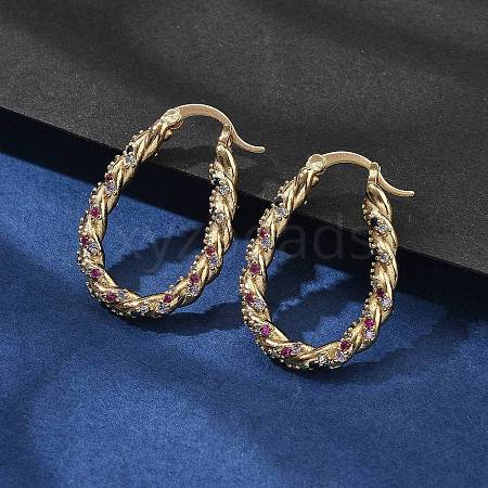 Brass Micro Pave Cubic Zirconia Hoop Earrings for Women EJEW-U033-01G-1