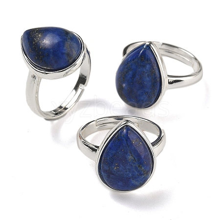 Natural Lapis Lazuli Teardrop Adjustable Rings RJEW-K371-08S-09-1